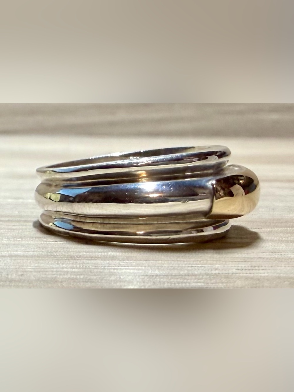 Greek Designer Ilias Lalaounis Sterling Silver & 14K Gold Band Ring, Size 7 - Picture 4 of 10